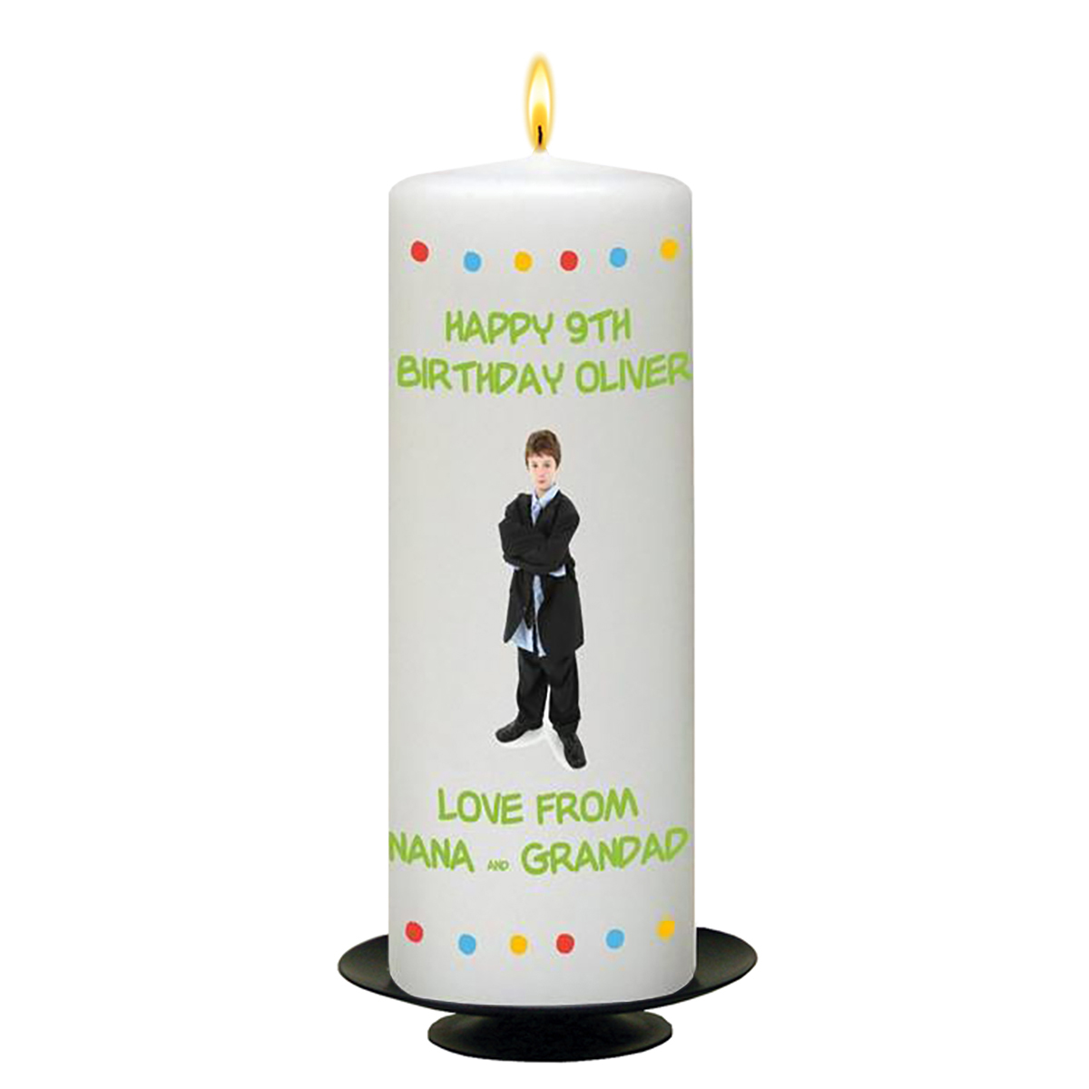 Personalised Birthday Candle - Age 9 - Animal Party & Photo