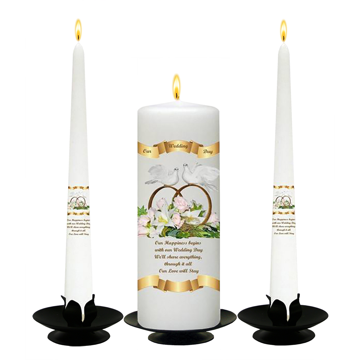 Personalised Wedding Candles - Wedding Bouquet Gold