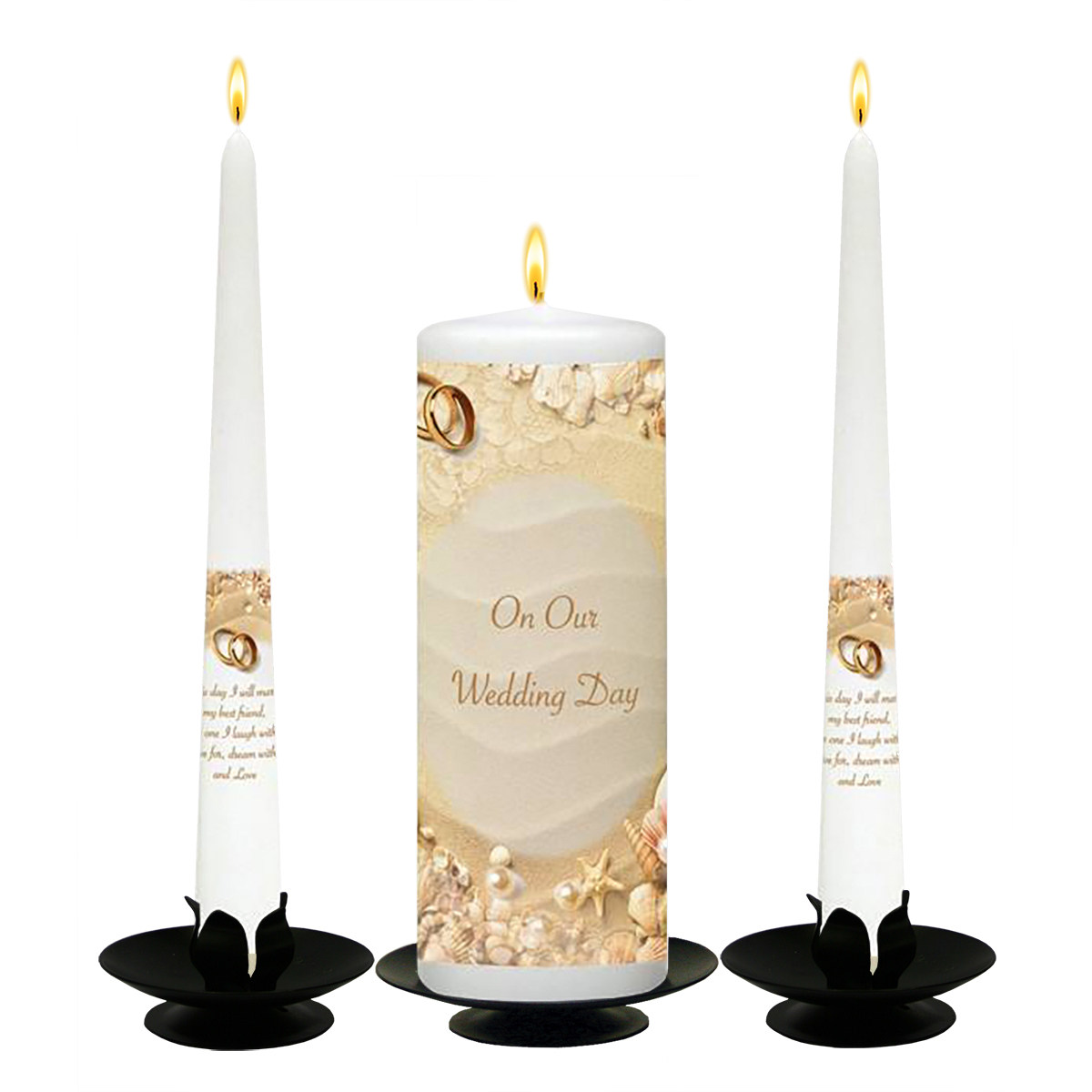 Personalised Wedding Candles - Beach & Rings