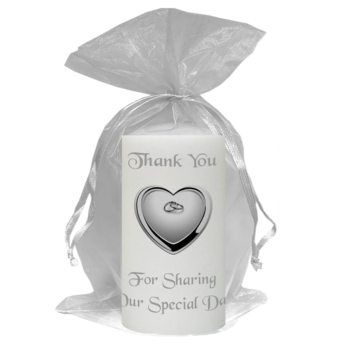 Personalised Thank you Wedding Favour - Heart & Rings Silver