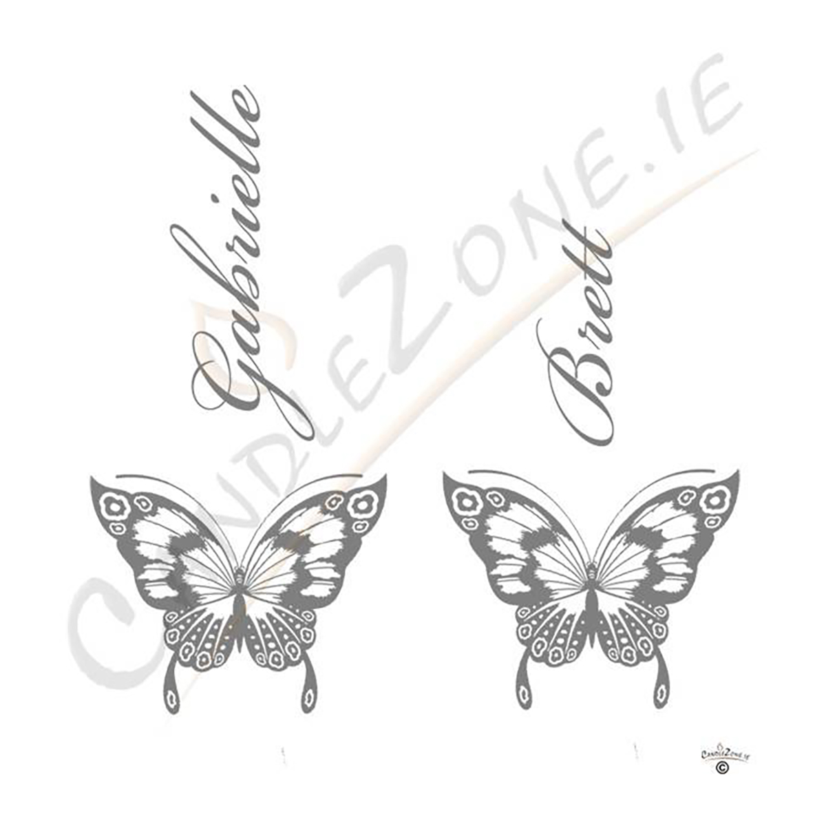 Personalised Wedding Candles - Butterfly Magestic Silver
