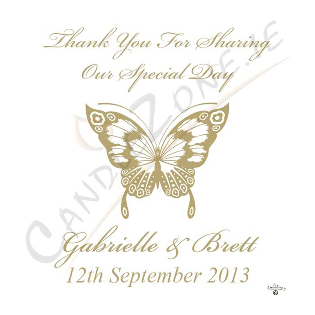 Personalised Thank you Wedding Favour - Magestic Gold Butterfly