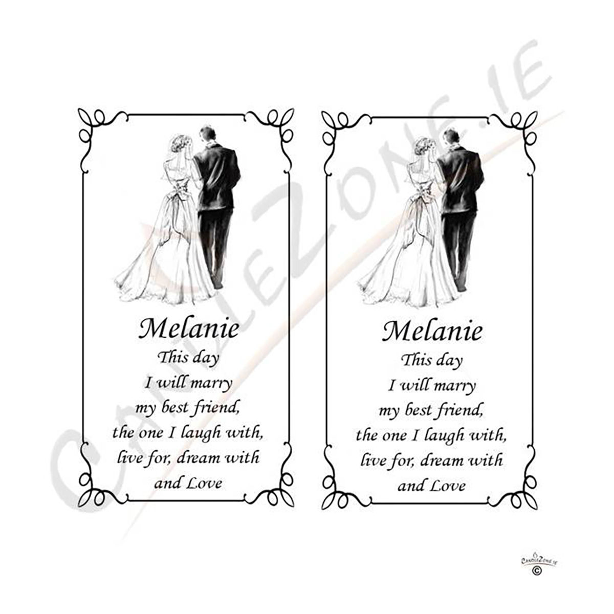Personalised Wedding Candles - Vintage Bride & Groom Silver Script