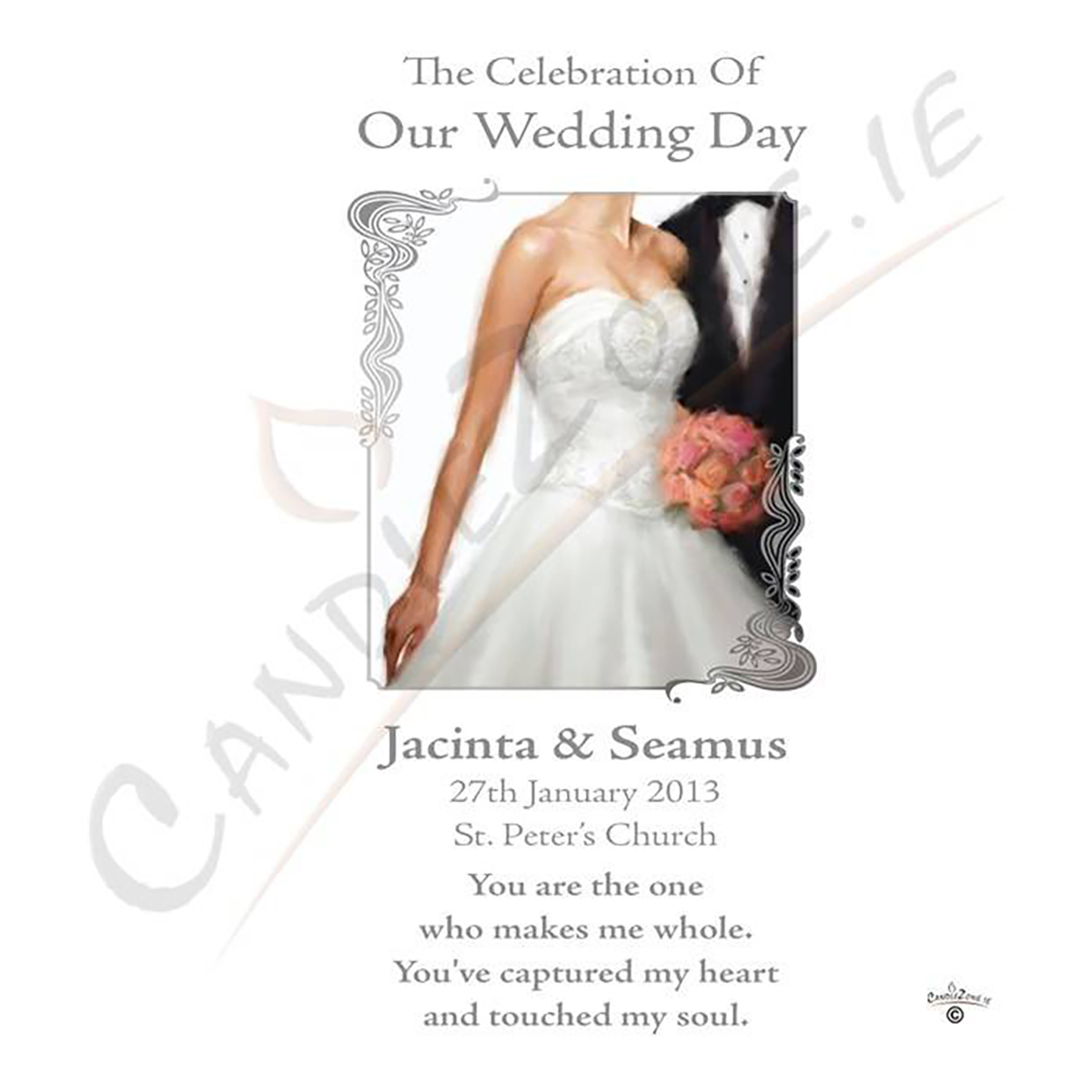Personalised Wedding Candles - Chic Bride & Groom Silver Script
