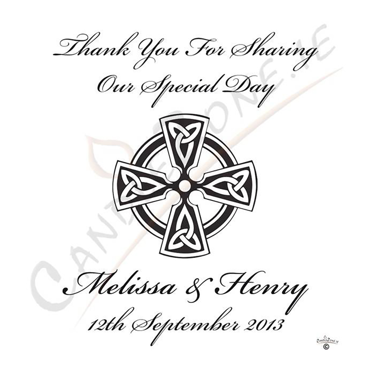 Personalised Thank you Wedding Favour - Trinity Cross Black Script