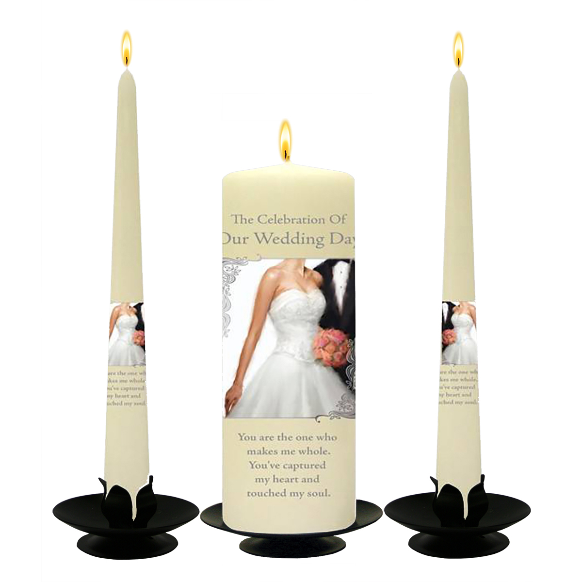 Personalised Wedding Candles - Chic Bride & Groom Silver Script