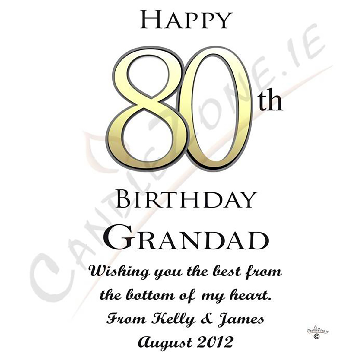 Personalised Birthday Candle - 80th Birthday Delight Gold