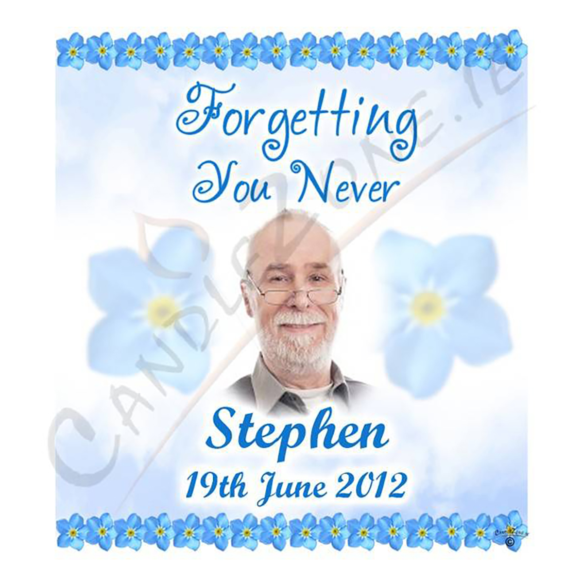 Personalised Remembrance Favour Candle - Forget Me Not Blue with Photo