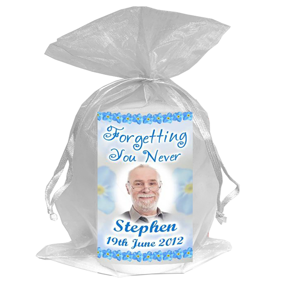 Personalised Remembrance Favour Candle - Forget Me Not Blue with Photo