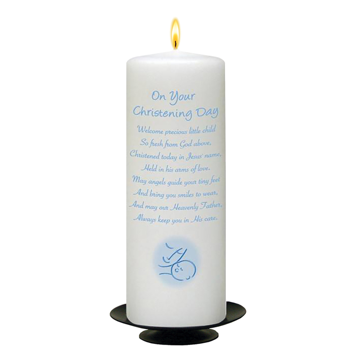 Personalised Boys Christening Candle - Mother & Child Blue