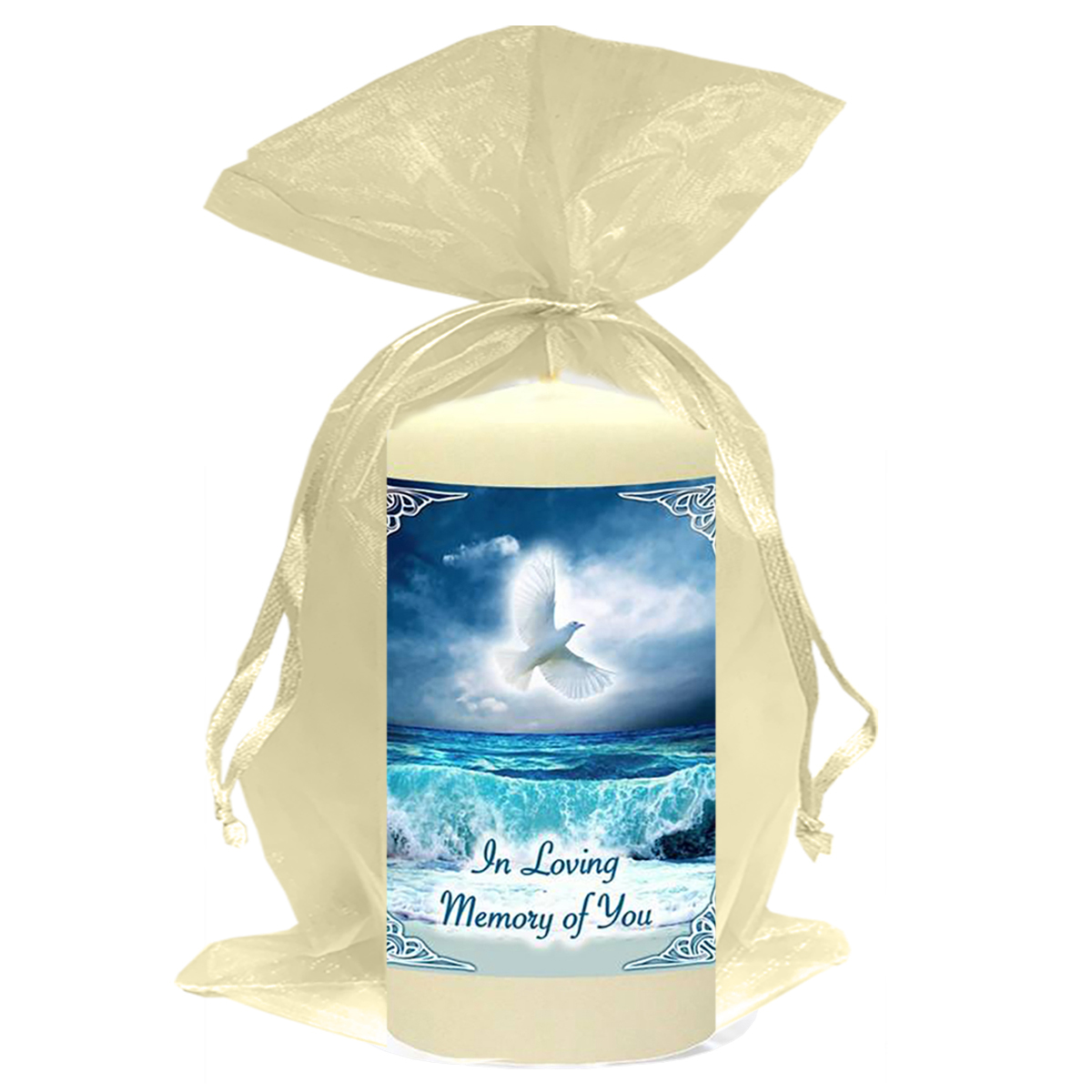 Personalised Remembrance Favour Candle - Dove & Sea Waves Blue
