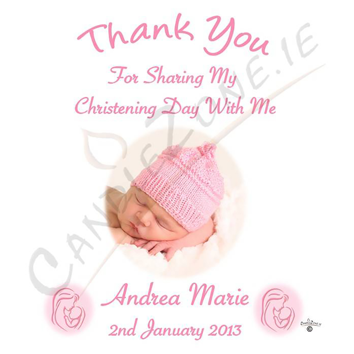 Thank you Christening Favour - Mother & Child Pink with Photo