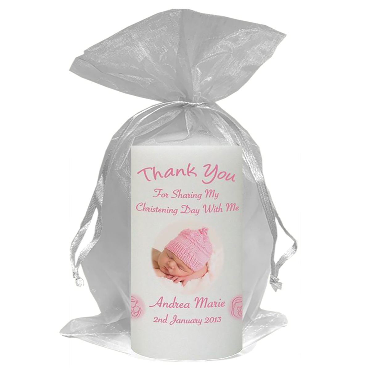 Thank you Christening Favour - Mother & Child Pink with Photo