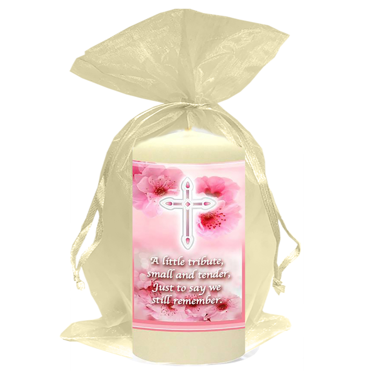 Personalised Remembrance Favour Candle - Cross Pink