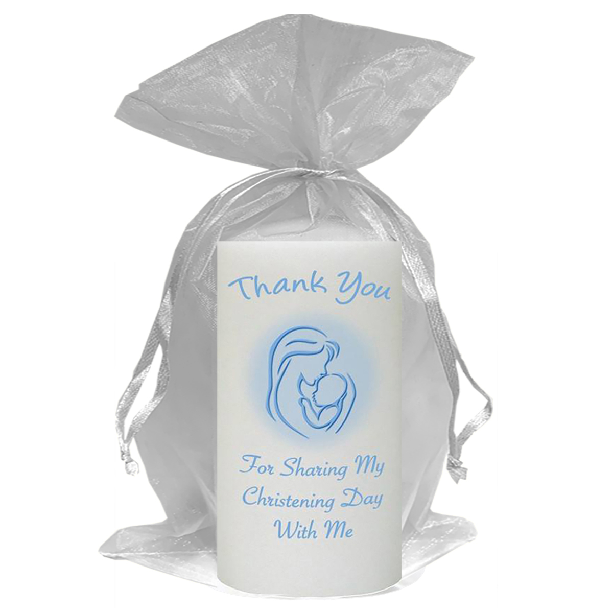 Personalised Boys Christening Candle - Mother & Child Blue