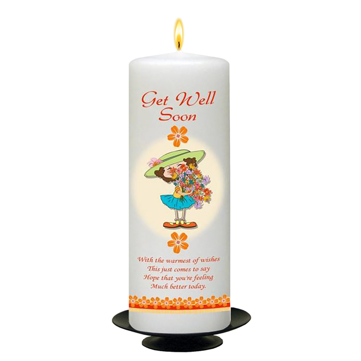 Personalised Get Well Soon Candle Gift - Girl with Flowers