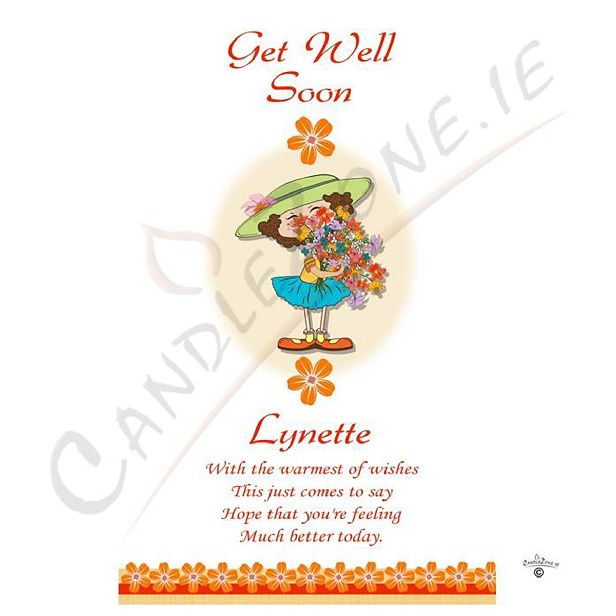 Personalised Get Well Soon Candle Gift - Girl with Flowers