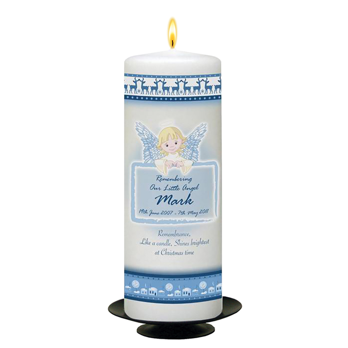 Personalised Christmas Remembrance Candle - Blue Christmas Little Angel