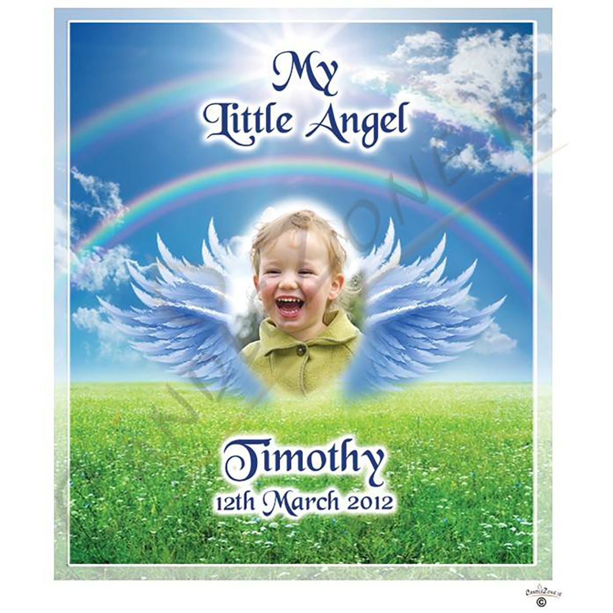 Personalised Remembrance Favour Candle - Wings & Rainbow Boy