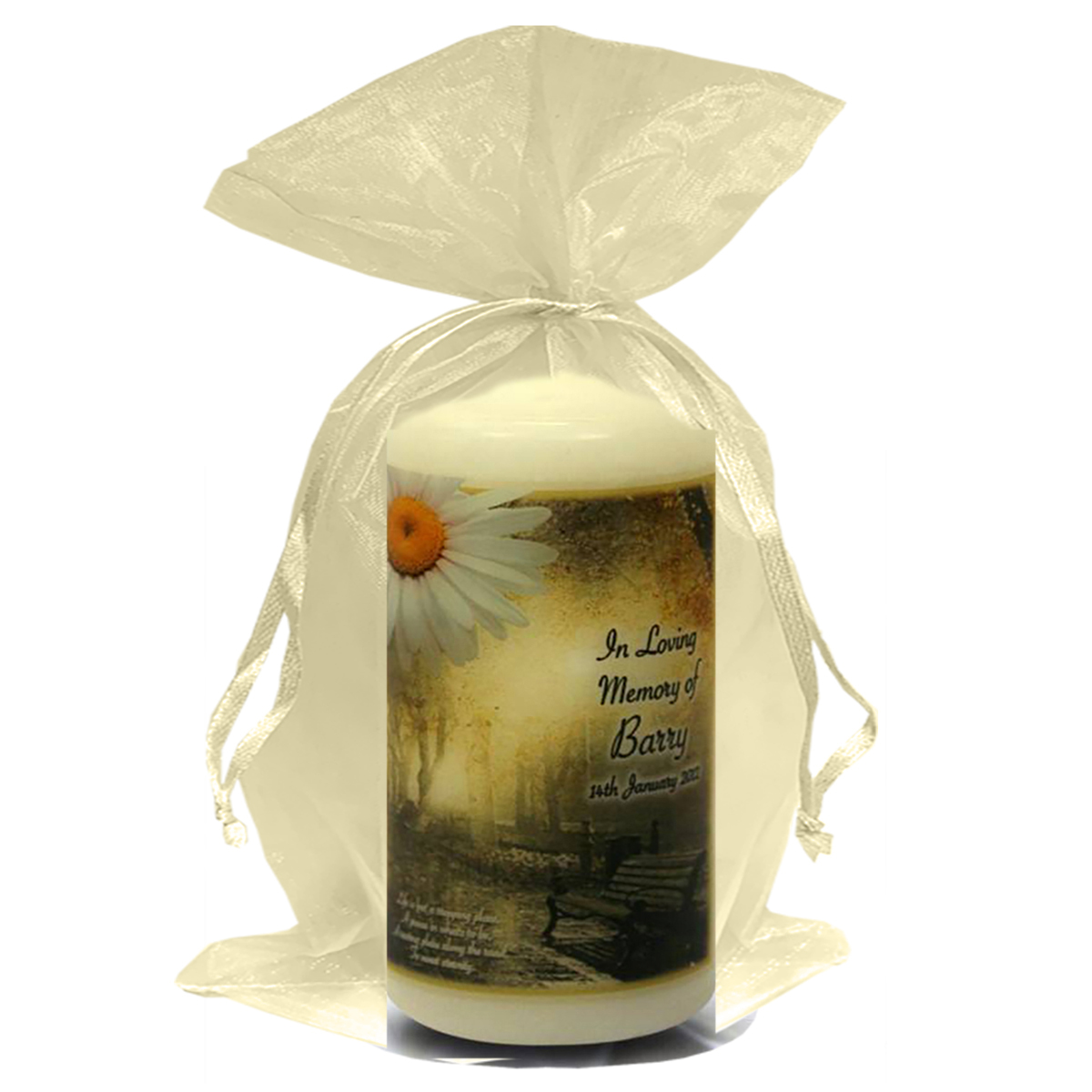 Personalised Remembrance Favour Candle - Bench & Flower