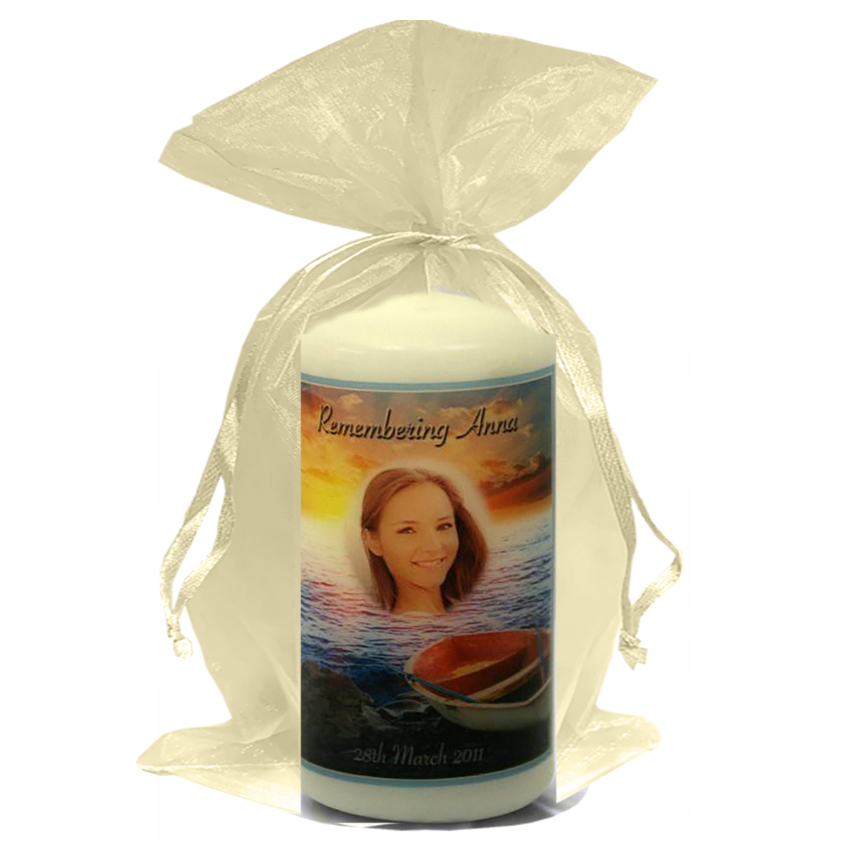 Personalised Remembrance Favour Candle - Sea & Boat Girl with Photo